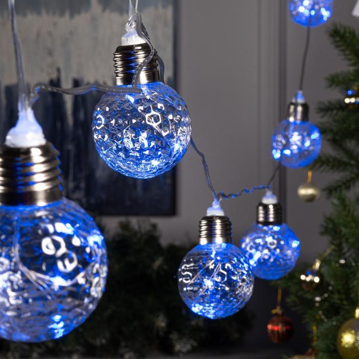 Гирлянда «Нить» 3 м с насадками «Лампочки шары», IP20, прозрачная нить, 80 LED, свечение синее, 8 режимов, 220 - фото 1 - id-p218177093