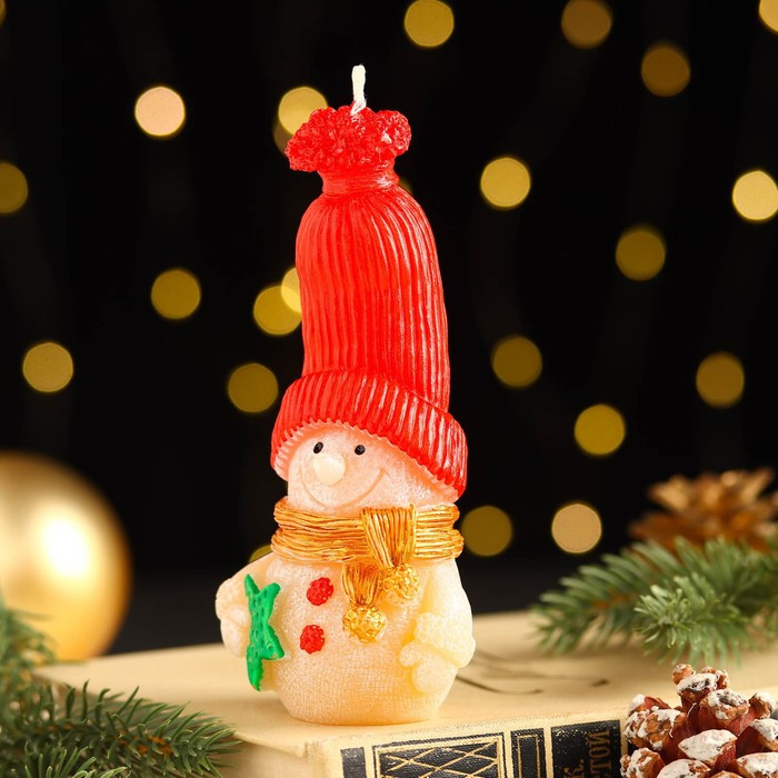 Свеча декоративная "Сказочный снеговик", 6,2х5х13,2 см, красный - фото 2 - id-p218179012