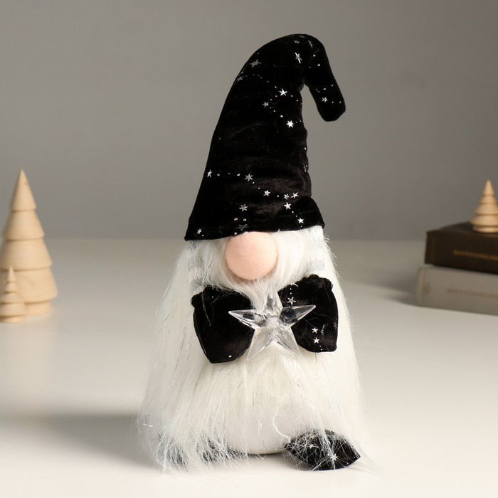 Кукла интерьерная "Гном в чёрном колпаке со звездами, со звёздочкой в руках" 36 см - фото 1 - id-p218179020