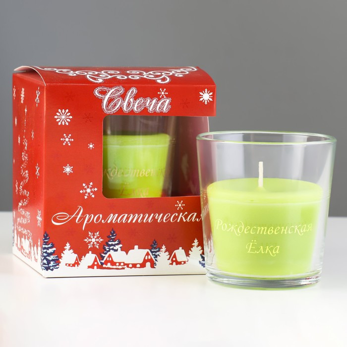 Свеча в стакане ароматическая "Рождественская ёлка", 6,5х8 см, зеленый - фото 5 - id-p218179040