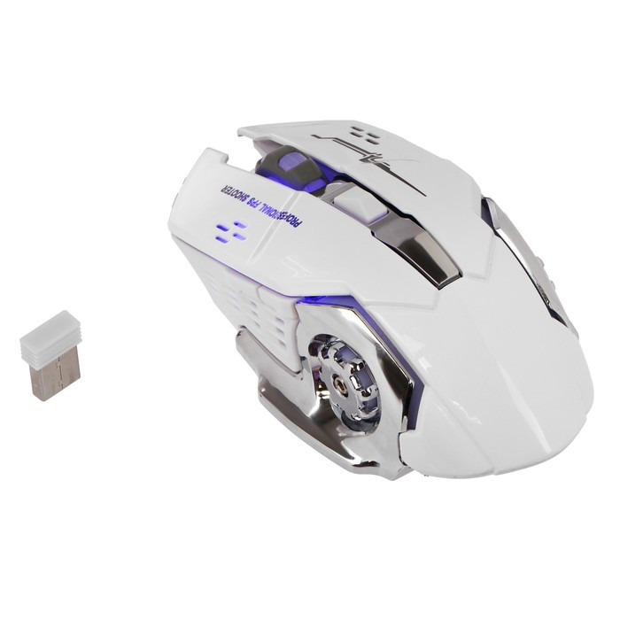 Мышь Luazon MB-2.7, игровая, беспроводная, оптическая, 800-2400 dpi, 500 мАч, подсветка, USB, белая - фото 1 - id-p218180325