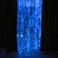 Гирлянда «Занавес» 2.8 × 3 м роса на крючках, с пультом, IP20, серебристая нить, 300 LED, свечение синее, 8