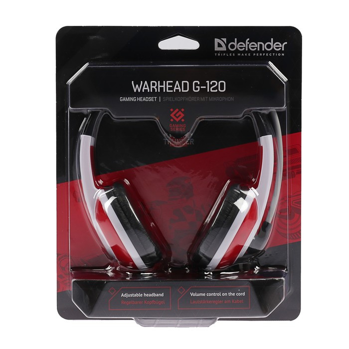 Наушники Defender Warhead G-120, игровые, полноразмерные, микрофон, 3.5мм, 2 м,черно-красные - фото 9 - id-p218180334