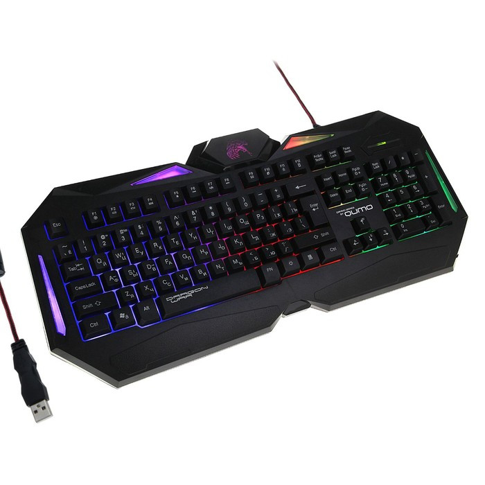 Клавиатура Qumo Dragon War Spirit, игровая, проводная, подсветка, 104 клавиши, USB, чёрная - фото 1 - id-p218180395