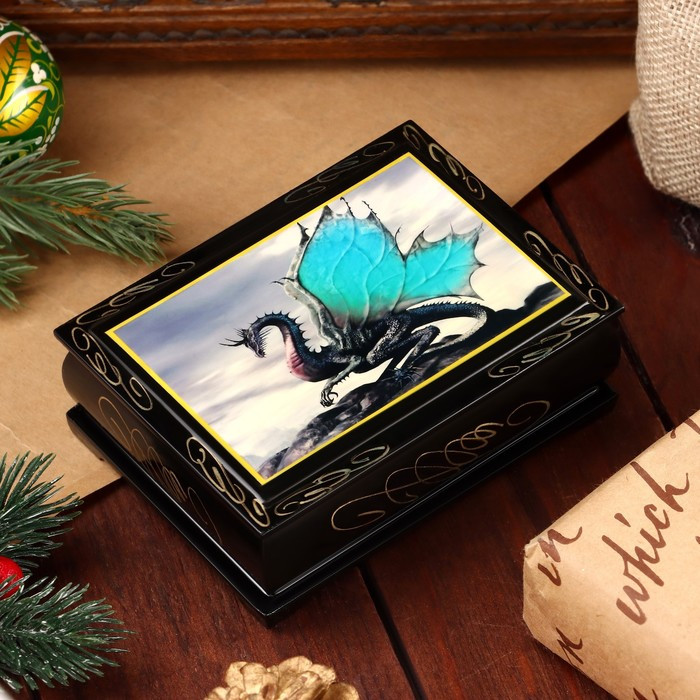 Шкатулка «Голубой дракон», 8×10 см, лаковая миниатюра - фото 1 - id-p218179133