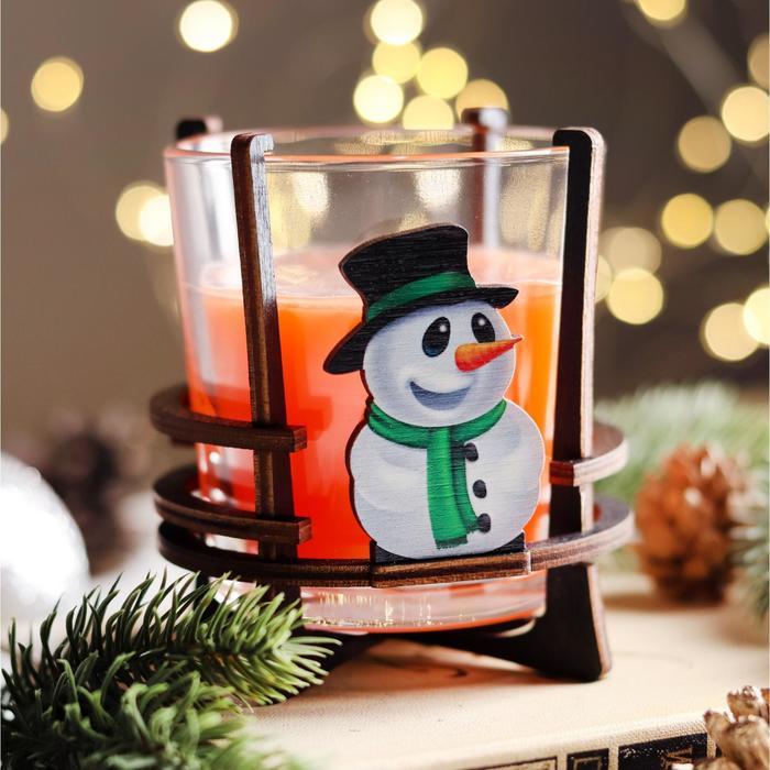 Свеча ароматическая в стакане на подставке "Снеговик", 10х9,5х9 см, апельсин - фото 1 - id-p218179150
