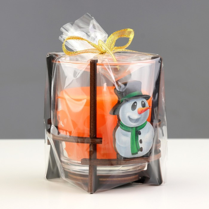 Свеча ароматическая в стакане на подставке "Снеговик", 10х9,5х9 см, апельсин - фото 6 - id-p218179150