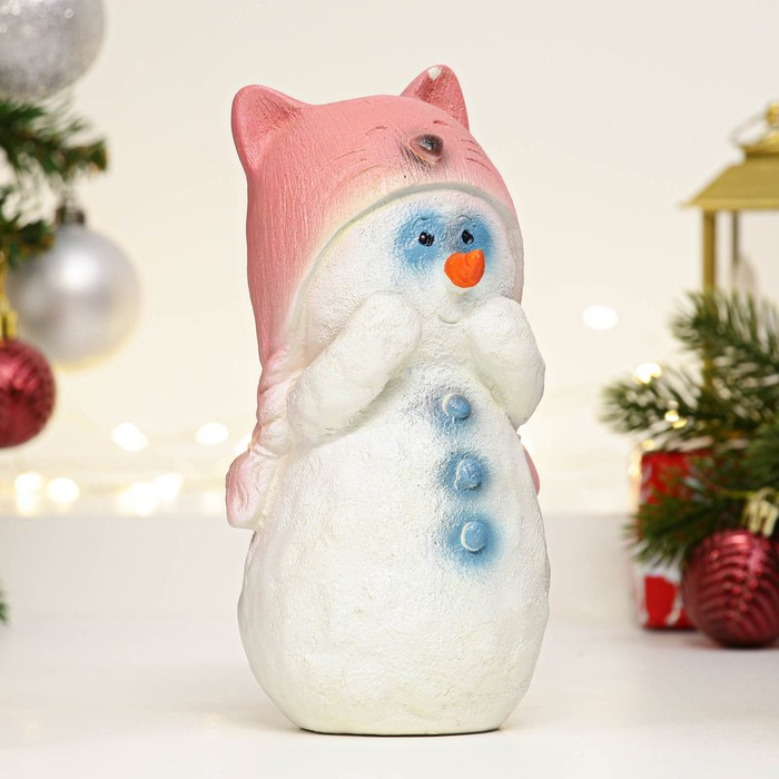Фигура "Снеговик в розовой шапке" 18см - фото 1 - id-p218179170