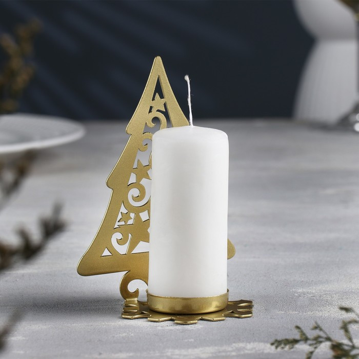 Подсвечник "Ёлка со звездами" металл на одну свечу, 6,6х10х13 см, золотой - фото 1 - id-p218179201