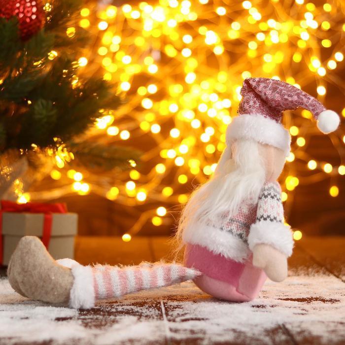 Мягкая игрушка "Дед Мороз в розой шапочке-длинные ножки" 11х37см, бело-розовый - фото 2 - id-p218179209