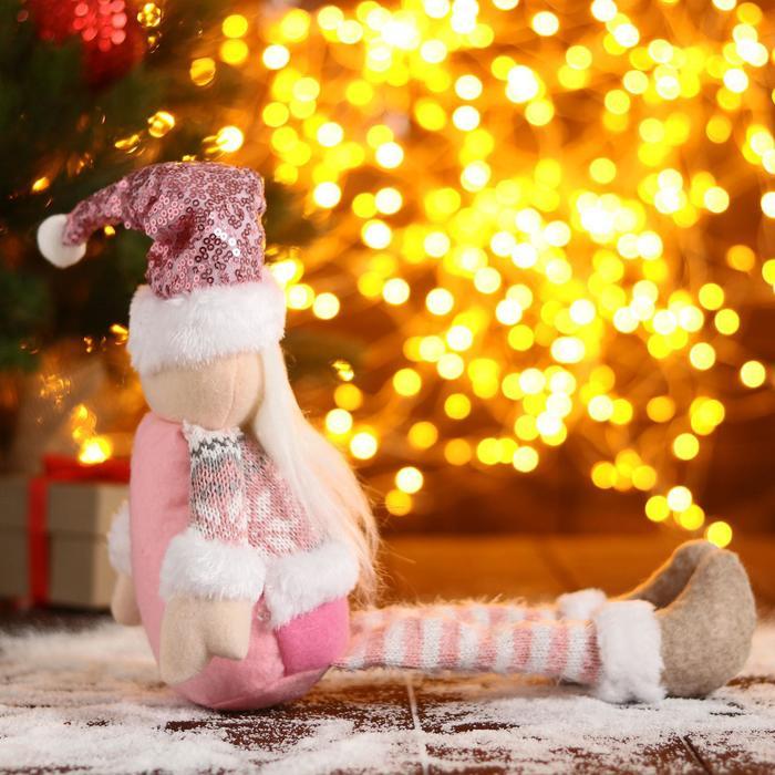 Мягкая игрушка "Дед Мороз в розой шапочке-длинные ножки" 11х37см, бело-розовый - фото 4 - id-p218179209