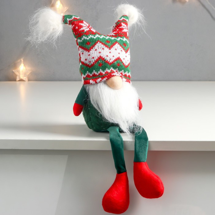 Кукла интерьерная "Дед Мороз в шапке с зелёными узорами, с бомбошками" 41х13х10 см - фото 2 - id-p218179221