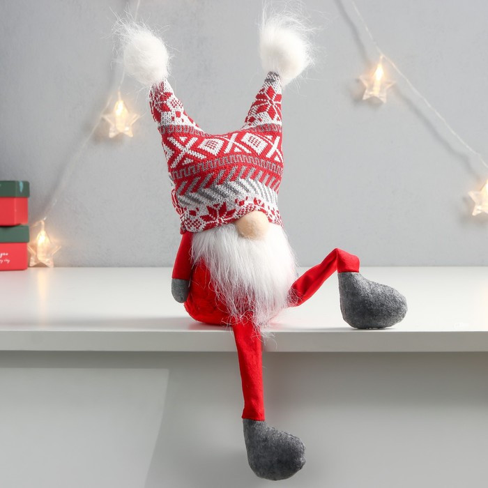 Кукла интерьерная "Дед Мороз в шапке с красными узорами, с бомбошками" 41х13х10 см - фото 2 - id-p218179222