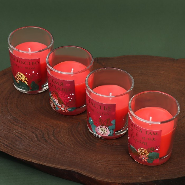 Новогодние свечи в стакане «Уюта и волшебства», набор 4 шт, вишня - фото 3 - id-p218178312