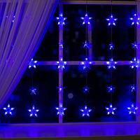 Гирлянда «Бахрома» 2.4 × 0.9 м с насадками «Звёздочки», IP20, прозрачная нить, 186 LED, свечение синее, 8