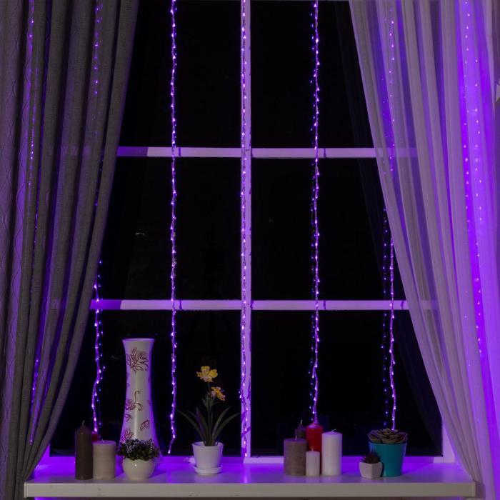 Гирлянда «Водопад» 2 × 1.5 м, IP20, прозрачная нить, 400 LED, свечение фиолетовое, 8 режимов, 220 В - фото 1 - id-p218177322