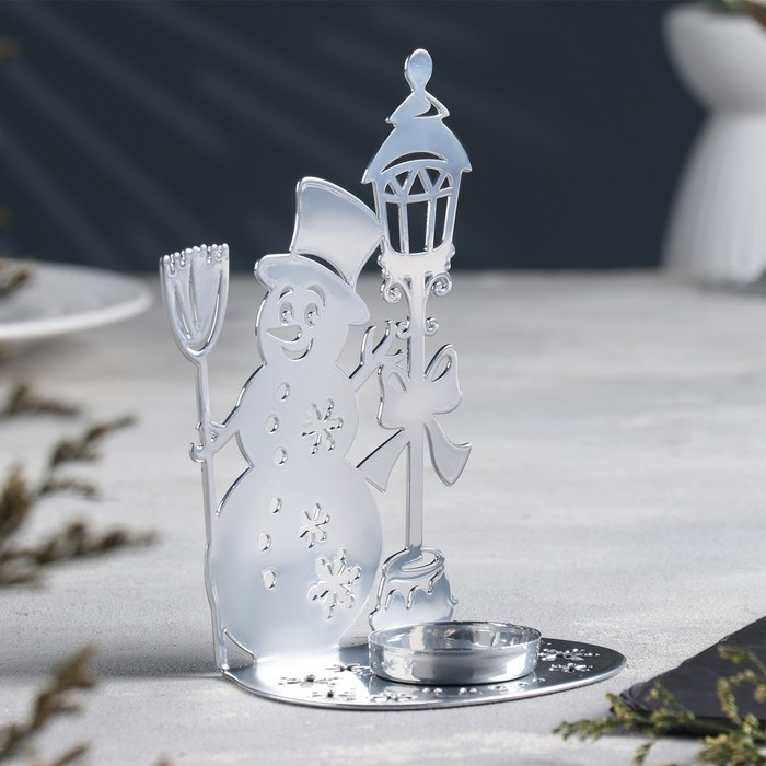 Подсвечник "Снеговик" металл на одну свечу, 7,5х10,7х15 см, хром - фото 1 - id-p218179256