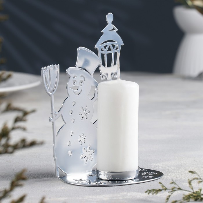 Подсвечник "Снеговик" металл на одну свечу, 7,5х10,7х15 см, хром - фото 2 - id-p218179256