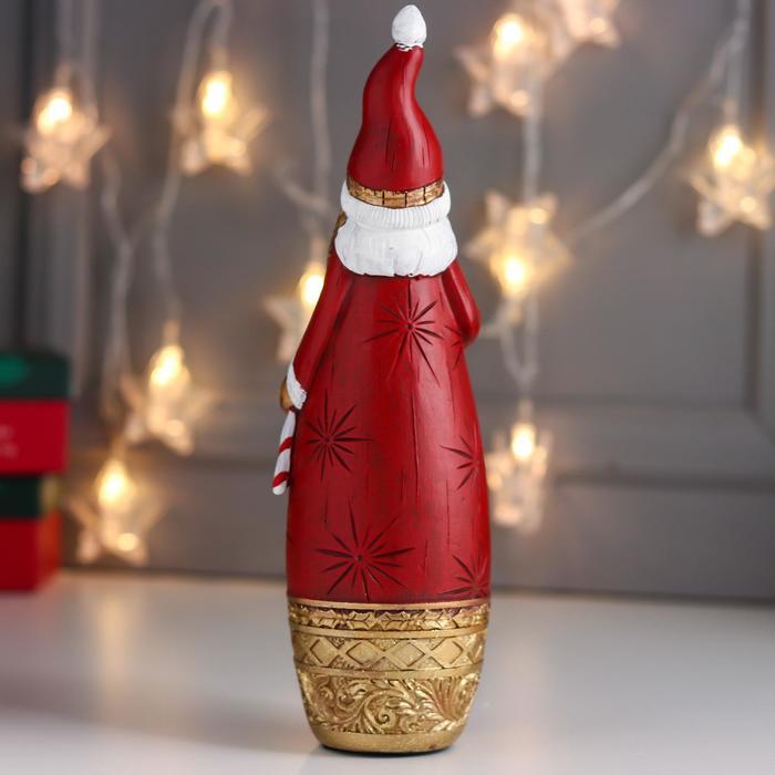 Сувенир полистоун "Дед Мороз в красной шубе с золотом, с фонарём и конфетой" 28,5х8х8,5 см - фото 4 - id-p218179271