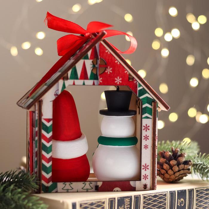 Набор декоративных свечей в коробке "Санта и Снеговик", 2 штуки, 13,5х12х6,3 см - фото 2 - id-p218179274