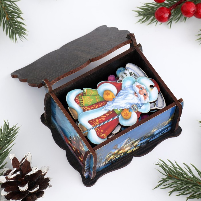 Шкатулка новогодняя с 14-ю елочными игрушками внутри "Дед мороз", размер шкатулки 9,5х5,7х7, - фото 4 - id-p218179286