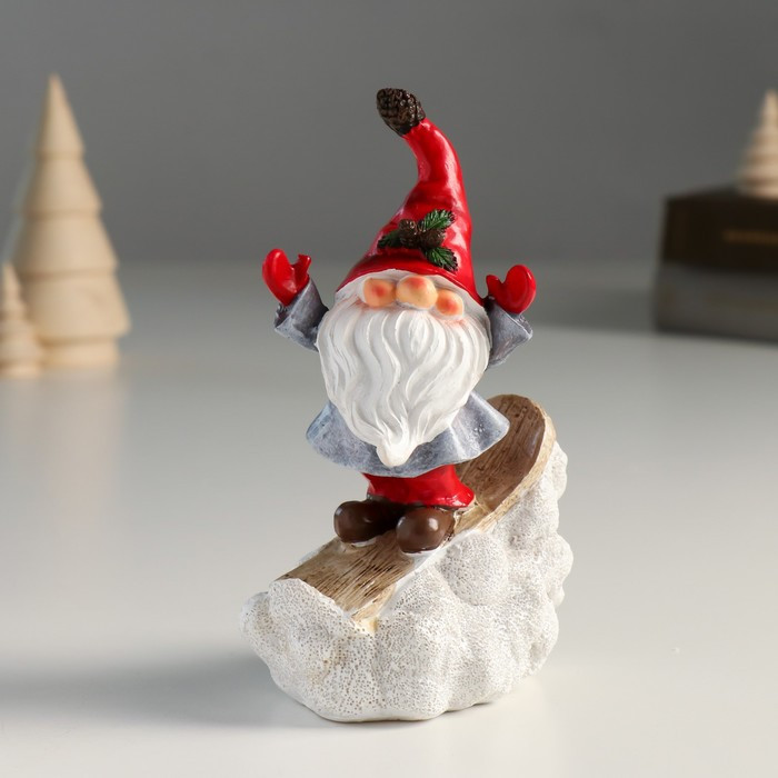 Сувенир полистоун "Дед Мороз колпак на глазах, с веточкой, на сноуборде" 9х5,5х14,8 см - фото 1 - id-p218179290