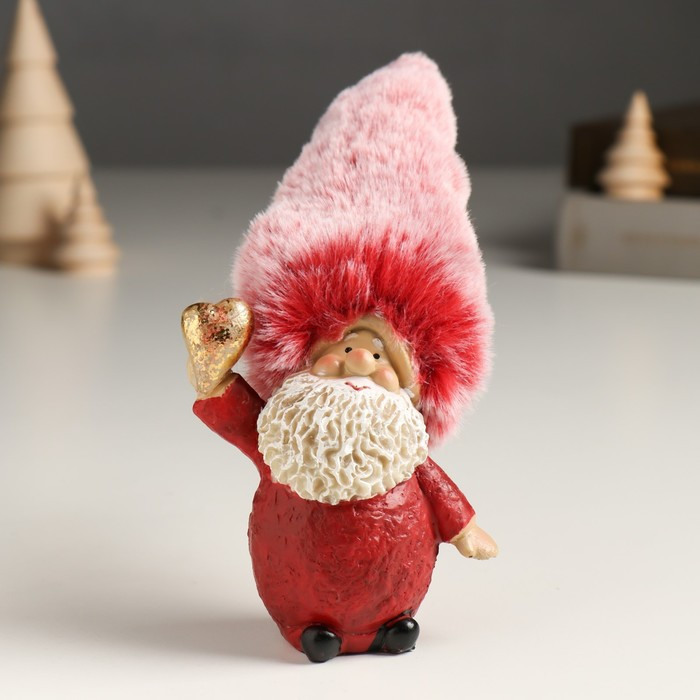 Сувенир полистоун "Дедушка Мороз в красном наряде и меховом колпаке, с сердцем" 6х4х17 см - фото 1 - id-p218179292