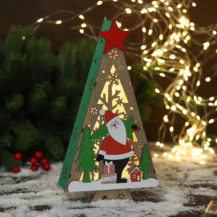 Фигурка новогодняя свет "Дед Мороз в лесу с подарками, в ёлочке" 15,5х30 см - фото 3 - id-p218179325