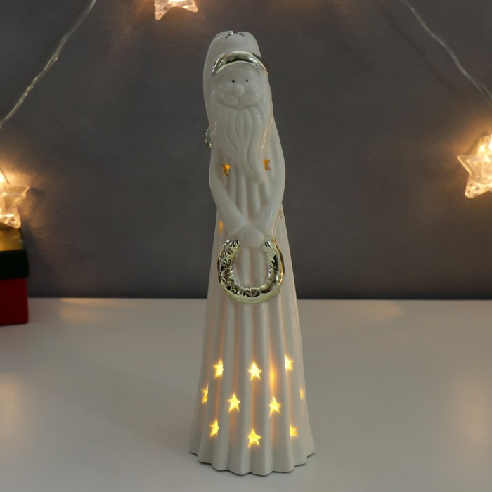 Сувенир керамика световой "Дедушка Мороз с веночком" золото 26х7,5х7,5 см - фото 5 - id-p218179327