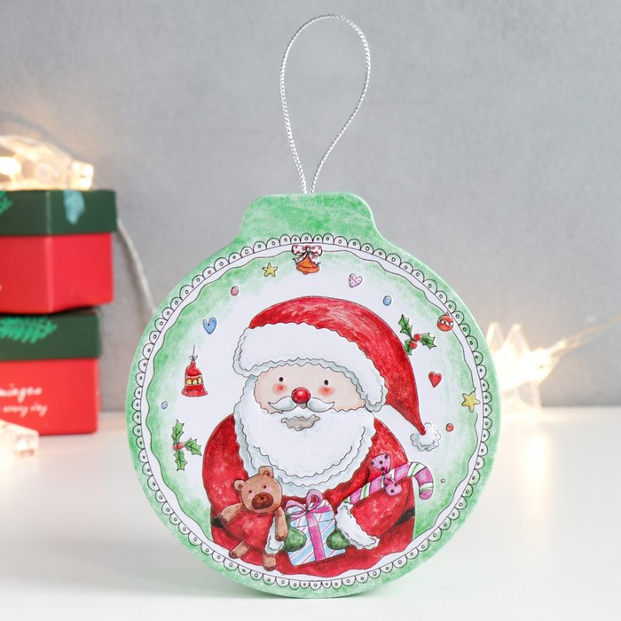 Шкатулка металл шар "Дед Мороз с подарком" 4х11х12 см - фото 1 - id-p218179333