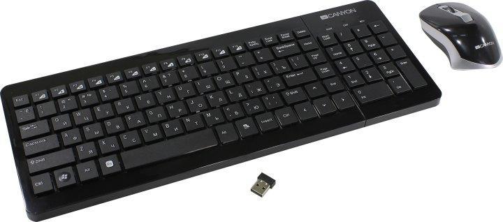Комплект Клавиатура + мышь беспроводная Canyon wireless combo-set, (комплект), Черный CNS-HSETW3-RU - фото 1 - id-p218189277
