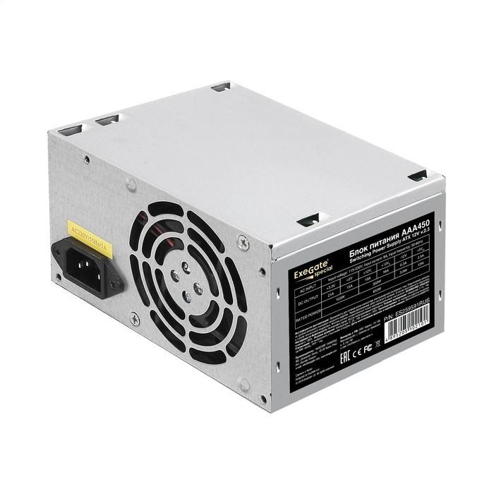 Блок питания 450W ExeGate AAA450 (ATX, PC, 8cm fan, 24pin, 4pin, 2xSATA, IDE, кабель 220V в комплекте) - фото 1 - id-p210227800