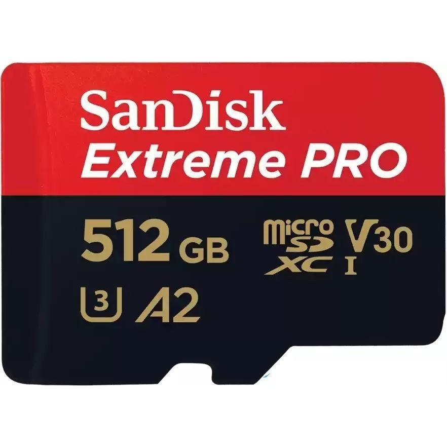 Micro SecureDigital 512GB SanDisk microSDXC Class 10 UHS-I A2 C10 V30 U3 Extreme Pro (SD адаптер) 200MB/s - фото 1 - id-p218189413