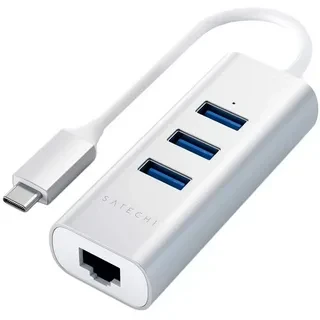 USB-хаб Satechi Type-C 2-in-1 USB 3.0 Aluminum 3 Port Hub (3xUSB 3.0, Rj-45), Серебристый ST-TC2N1USB31AS - фото 1 - id-p218190703