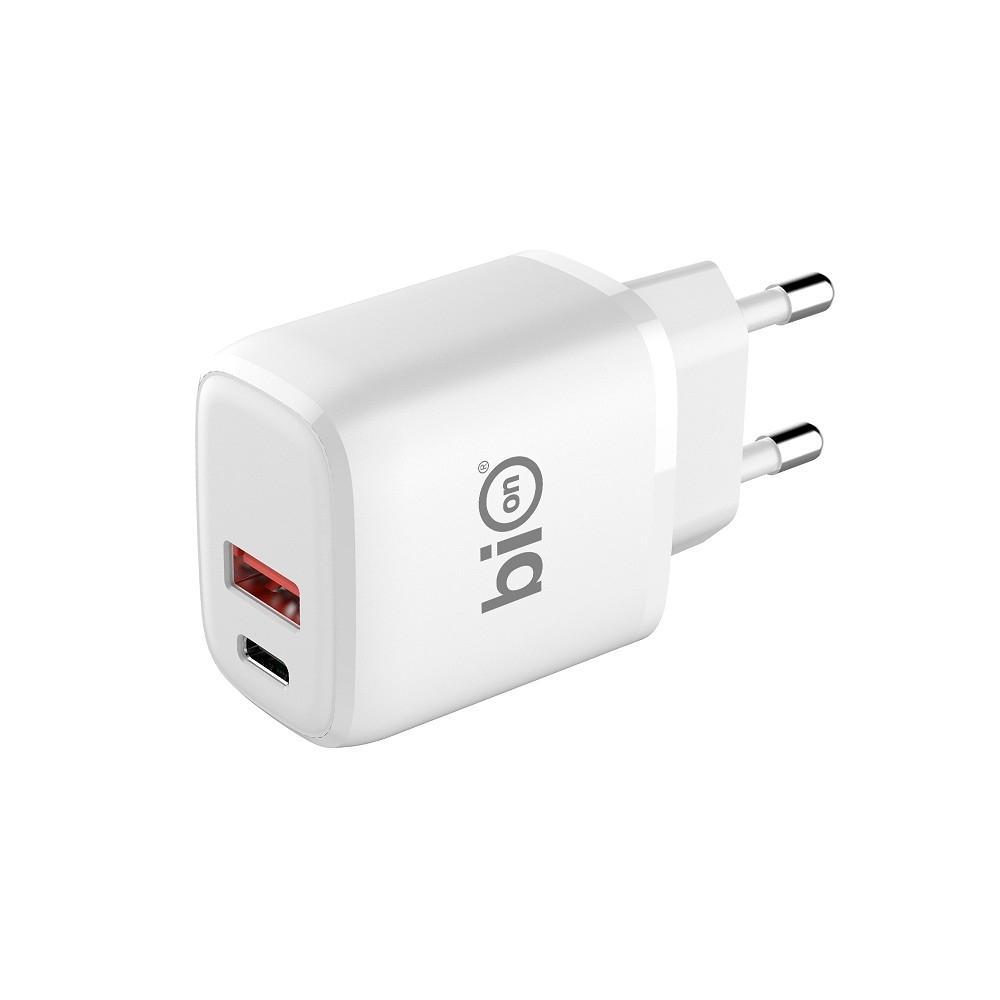 Bion Сетевое Зарядное Устройство, USB-A + USB-C, PowerDelivery, 18 Вт, белый [BXP-ADP-PD-AC-18W] - фото 1 - id-p214274461