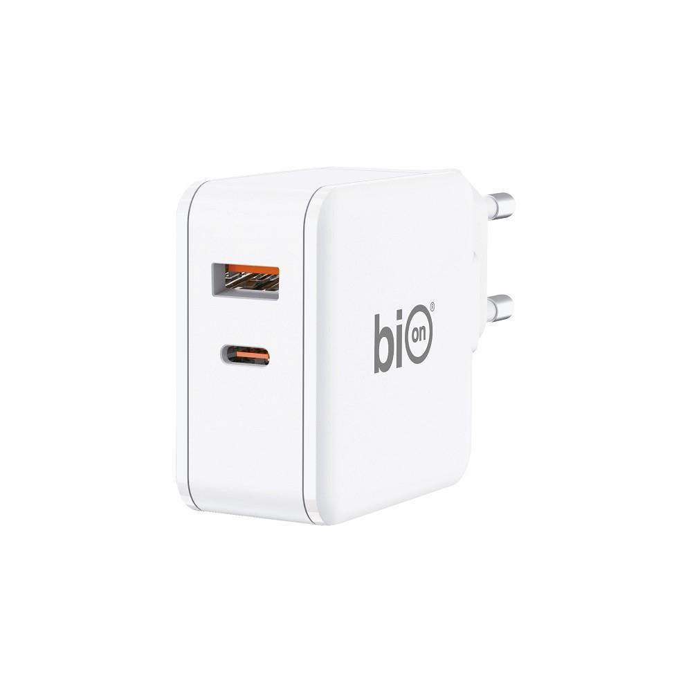 Bion Сетевое Зарядное Устройство, GaN, USB-A + USB-C, PowerDelivery, 65 Вт, белый [BXP-GAN-PD-AC-65W] - фото 1 - id-p214274462