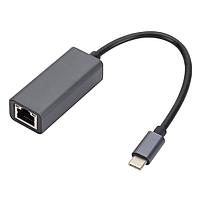 Bion Переходник с кабелем USB C - RJ45, 1000мб/с, алюминиевый корпус, длинна кабеля 15 см, черный