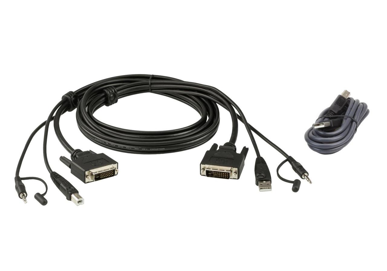 Комплект шнуров ATEN 2L-7D02UDX2, мон+клав+мышь USB+аудио, DVI-D+USB A-Тип/B-тип+MINIJACK;USB A-Тип/B-тип, - фото 1 - id-p218190222