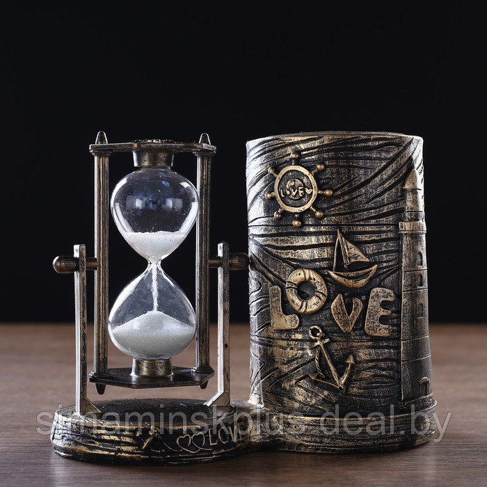 Песочные часы "Море - любовь", сувенирные, с карандашницей, 16.5 х 8 х 13 см - фото 1 - id-p218193740