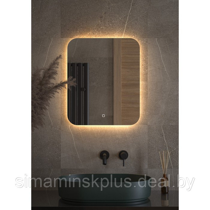 Зеркало с LED-подсветкой 19 Вт, 50x60 см, сенсорный выключатель, тёплый белый свет - фото 3 - id-p218194667