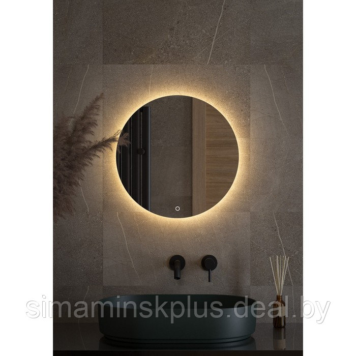 Зеркало с LED-подсветкой 12 Вт, d 50 см, сенсорный выключатель, тёплый белый свет - фото 3 - id-p218194677