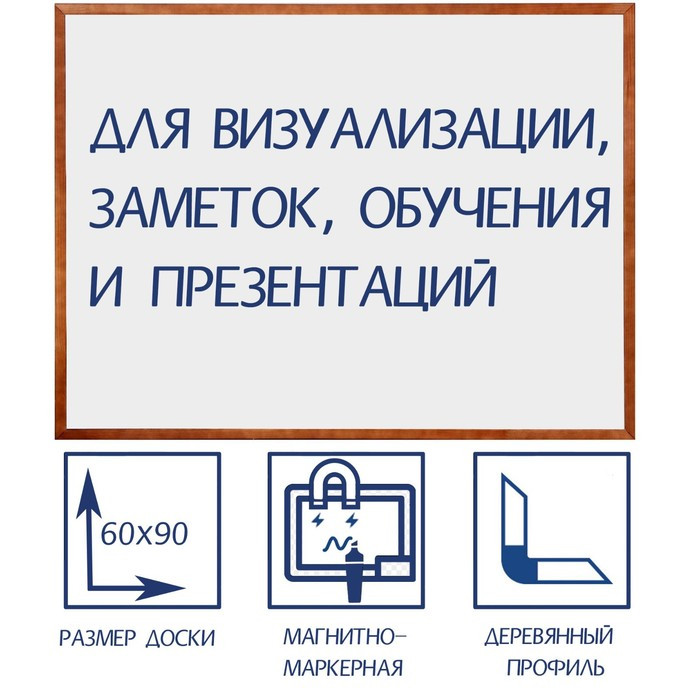 Доска магнитно-маркерная 60х90 см, Calligrata, в деревянной рамке (морилка темная) - фото 1 - id-p218196610