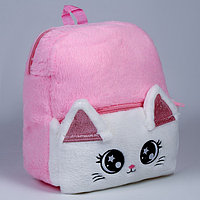 Рюкзак детский "Котик", плюшевый, цвет розовый