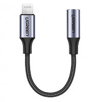 Переходник UGREEN US211-30756, Lightning to AUX 3.5mm (F), Apple MFI certified, 10cm, черный