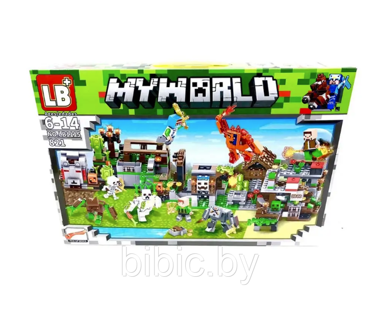 Детский конструктор Minecraft Атака на деревню Майнкрафт LB1115 серия my world аналог лего lego 821 деталь - фото 3 - id-p218219221