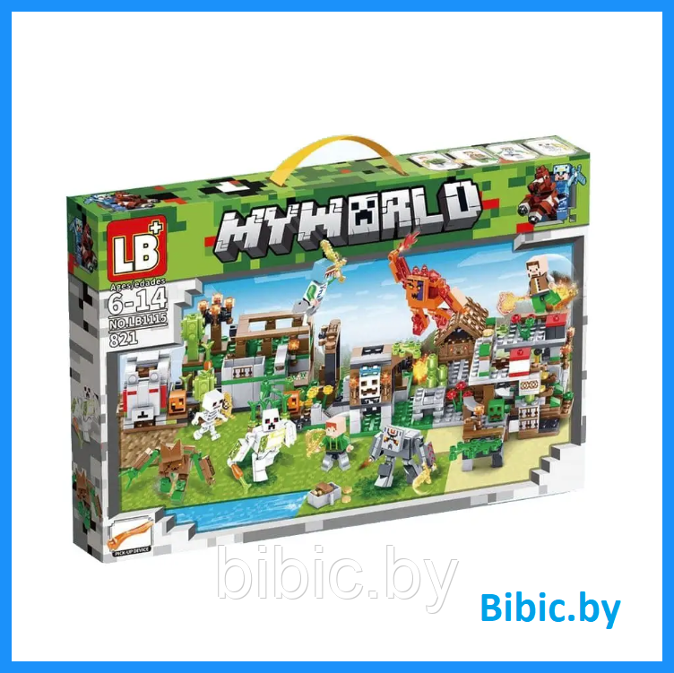 Детский конструктор Minecraft Атака на деревню Майнкрафт LB1115 серия my world аналог лего lego 821 деталь