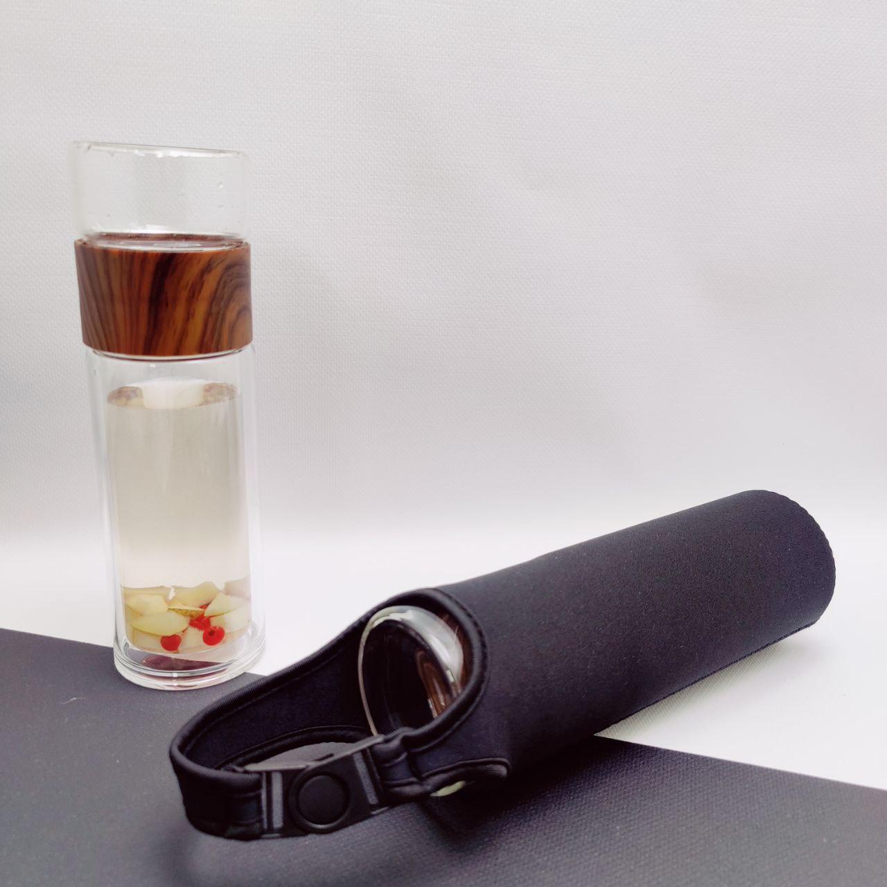 Стеклянная бутылка - термос Zorro с ситечком и чехлом 450 мл. / Двойные стенки - фото 10 - id-p218061887