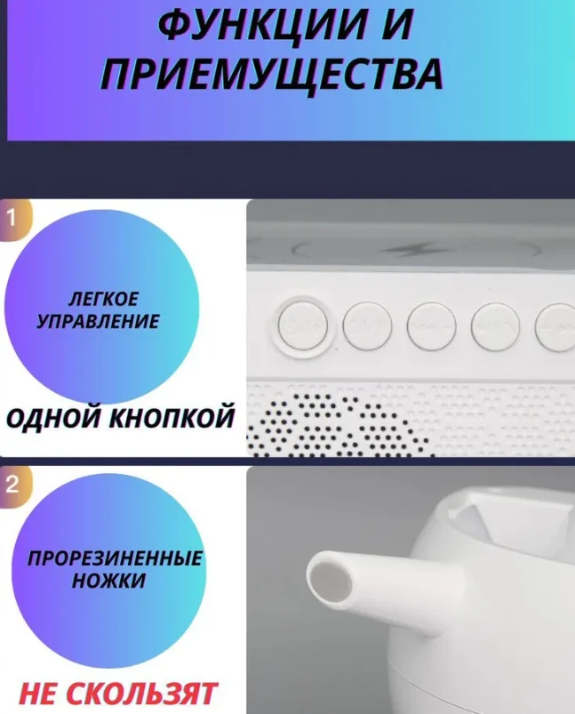 Портативная Bluetooth колонка-ночник LUNA с беспроводной зарядкой для телефона НМ-2301 (LED- подсветка, - фото 4 - id-p213245220