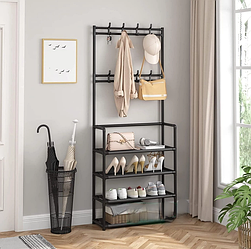 Напольная вешалка для обуви и одежды с полками и крючками New Simple floor Clothes Rack 4 яруса 154х60х29,5