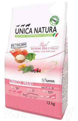 Сухой корм для собак Unica Natura Maxi лосось, рис, горох - фото 1 - id-p218256236